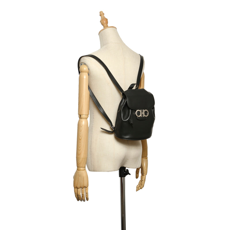Gancini Leather Drawstring Backpack Green