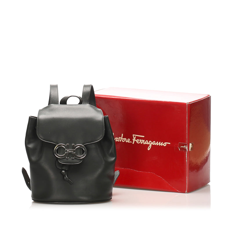 Gancini Leather Drawstring Backpack Green