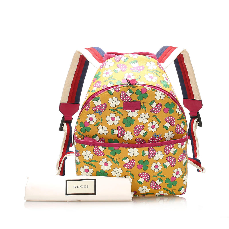 gucci floral mini backpack Gucci Childrens Mushroom Print Coated Canvas Backpack – Bag Religion