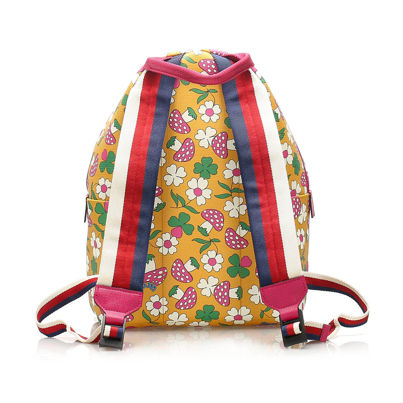 Gucci Childrens Mushroom Print Coated Canvas Backpack Yellow