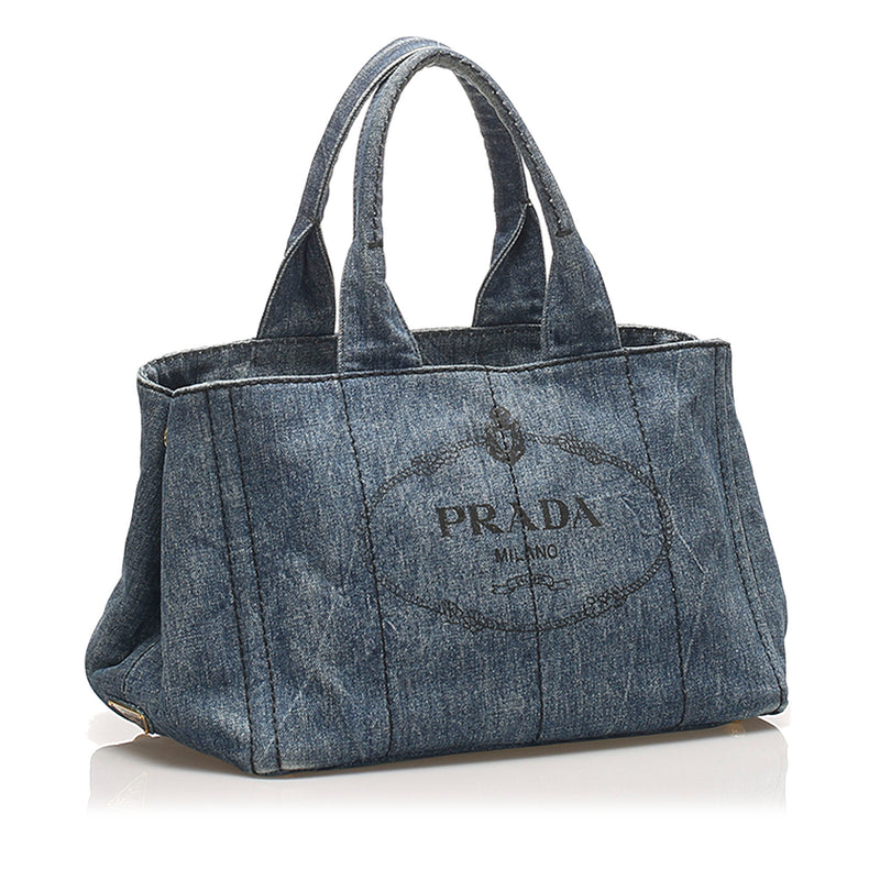 Prada Canapa Logo Denim Handbag Blue