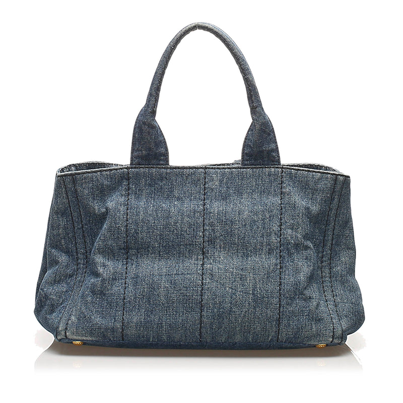 Prada Canapa Logo Denim Handbag Blue