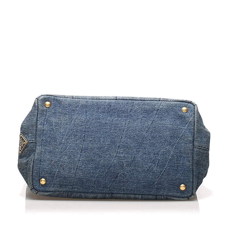 Prada Canapa Logo Denim Handbag Blue