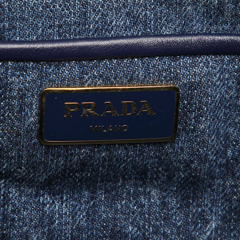 Prada Canapa Logo Denim Handbag Blue