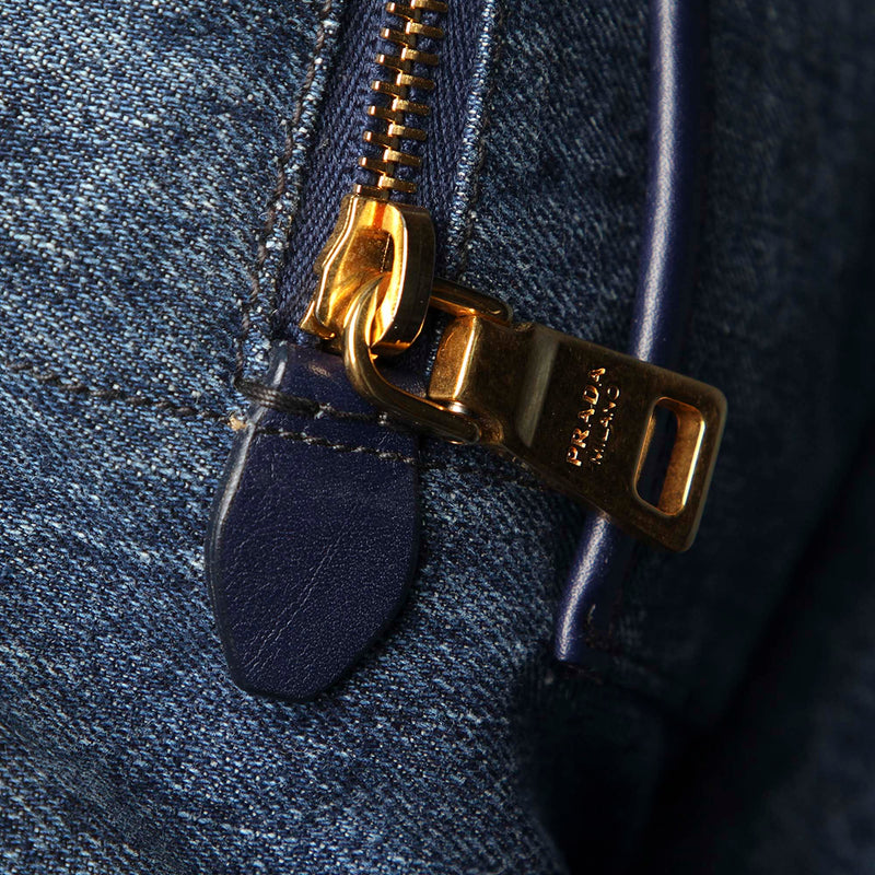 Prada Canapa Logo Denim Handbag Blue