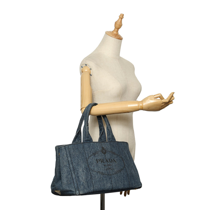 Prada Canapa Logo Denim Handbag Blue
