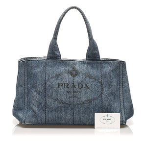 Prada Canapa Logo Denim Handbag Blue