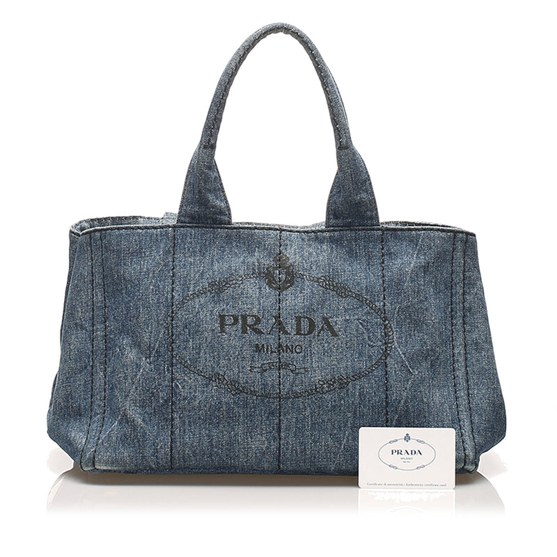 Prada Canapa Logo Denim Handbag Blue
