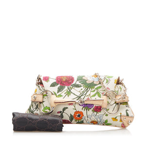 Flora Horsebit Chain Canvas Baguette White - Bag Religion