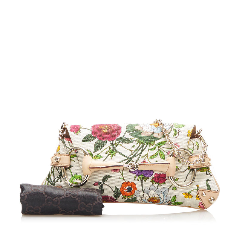 Flora Horsebit Chain Canvas Baguette White - Bag Religion