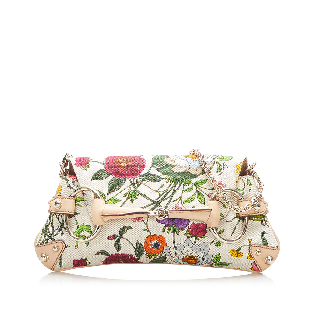 Flora Horsebit Chain Canvas Baguette White - Bag Religion