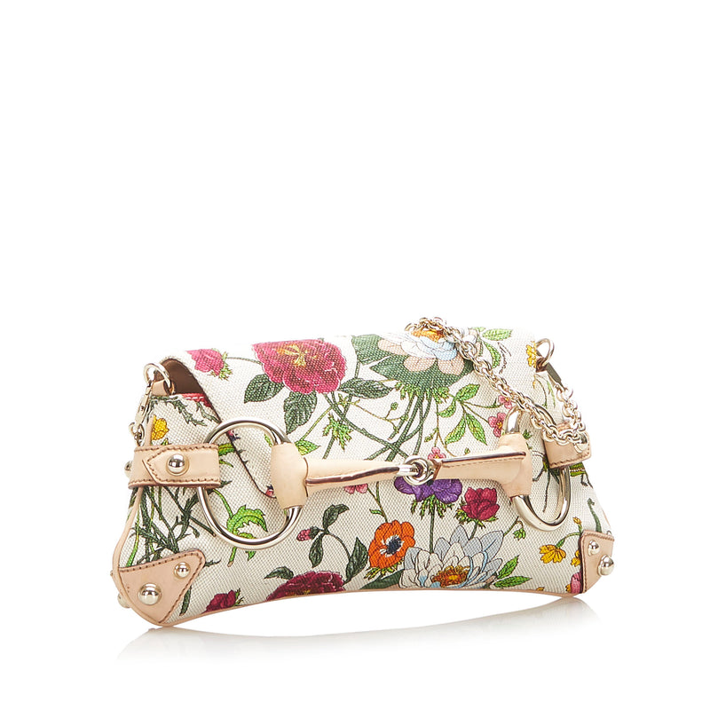 Flora Horsebit Chain Canvas Baguette White - Bag Religion