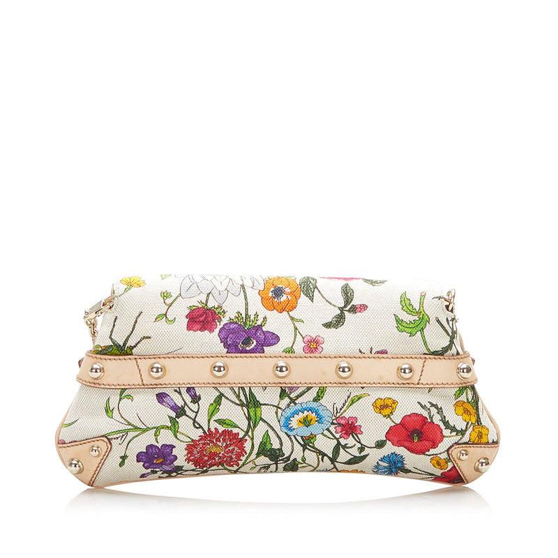 Flora Horsebit Chain Canvas Baguette White - Bag Religion