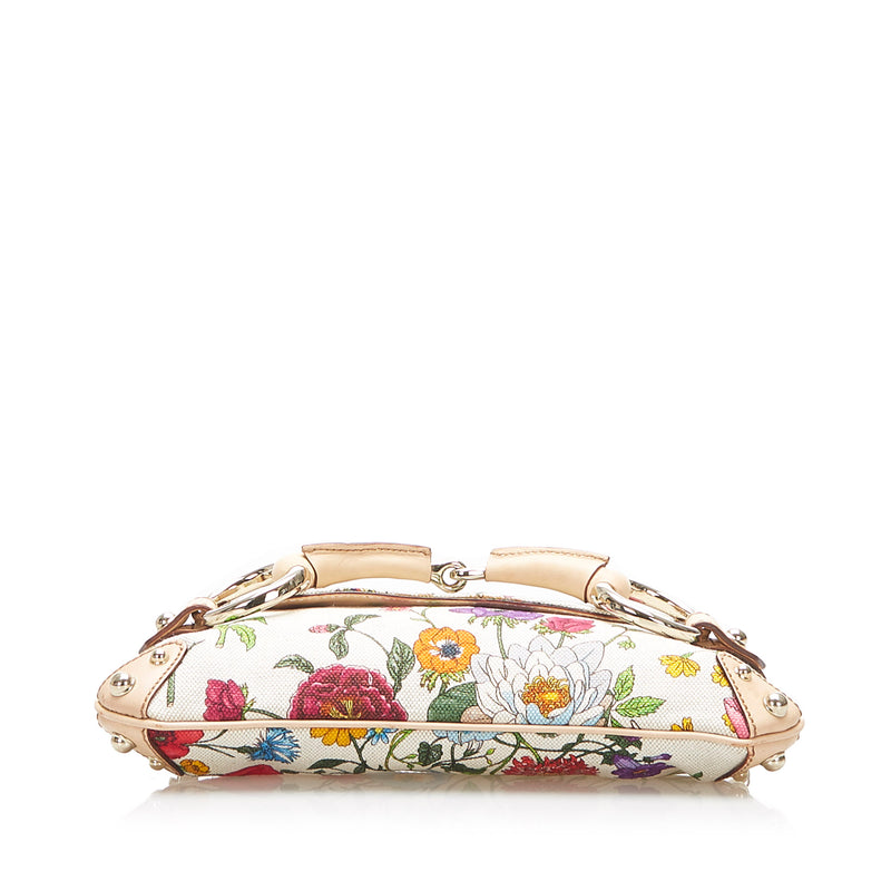 Flora Horsebit Chain Canvas Baguette White - Bag Religion