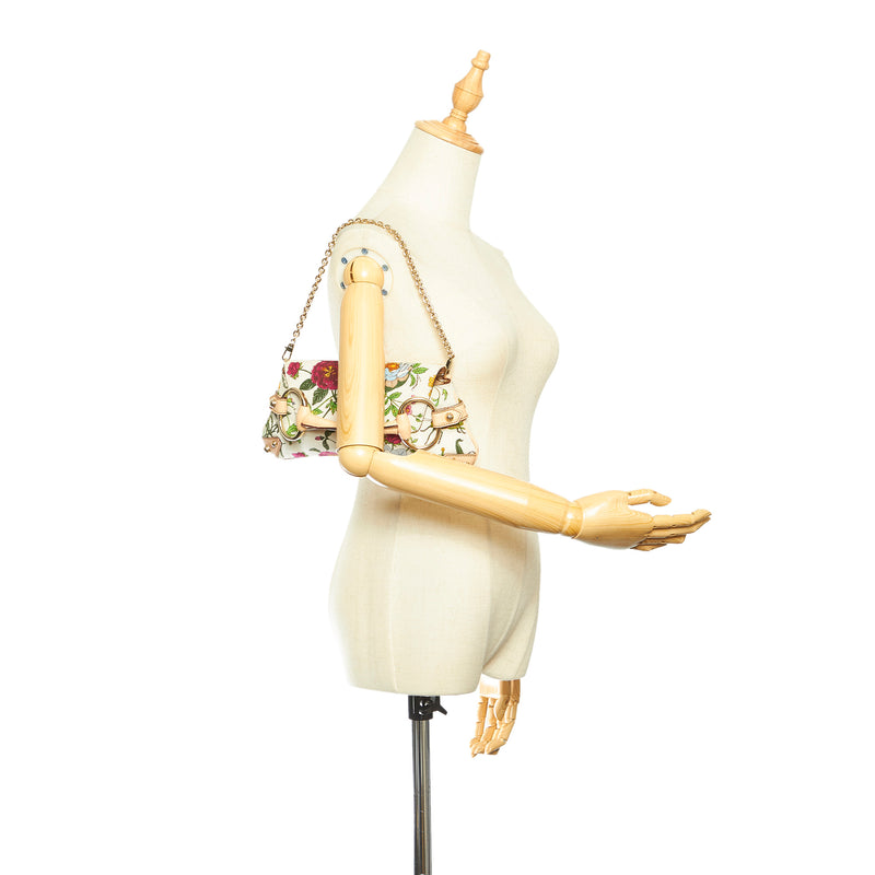 Flora Horsebit Chain Canvas Baguette White - Bag Religion