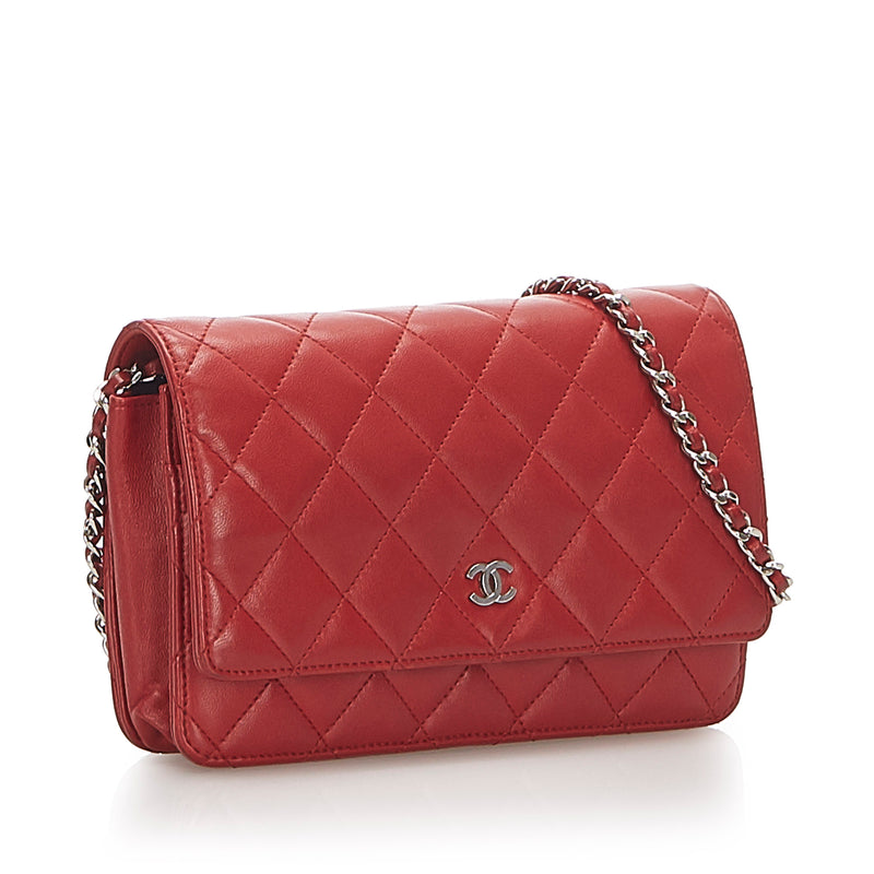 CC Timeless Lambskin Leather Wallet On Chain Red - Bag Religion