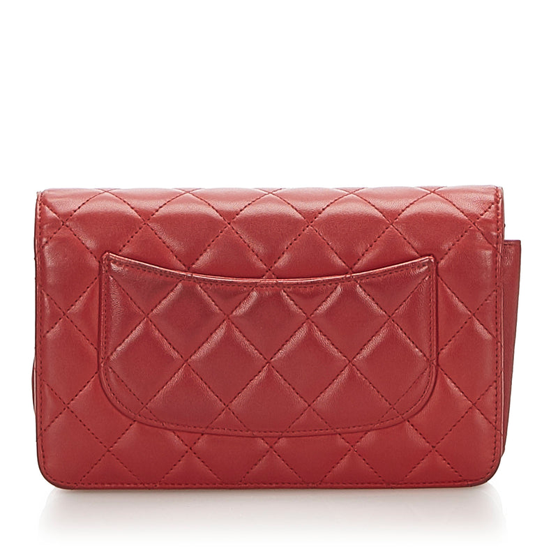 CC Lambskin Wallet On Chain Red