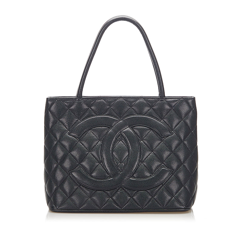 Medallion Caviar Leather Tote Bag Black - Bag Religion