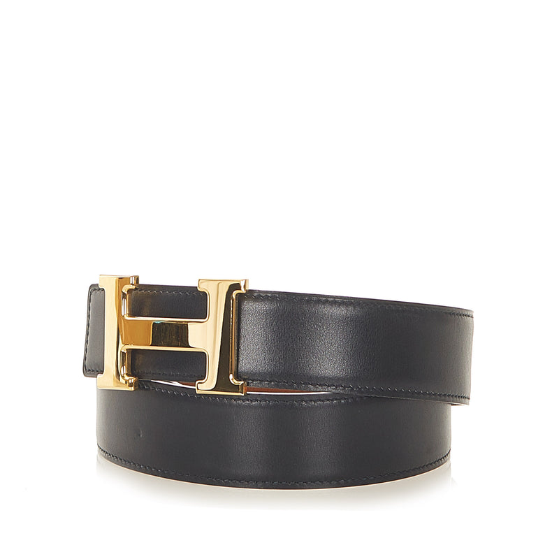 Auth Louis Vuitton Gold Tone Buckle Waist Belt Taiga Leather Black