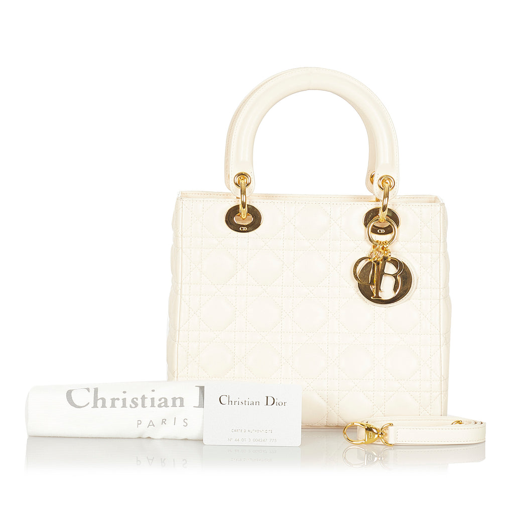 Cannage Lady Dior Leather Satchel White - Bag Religion