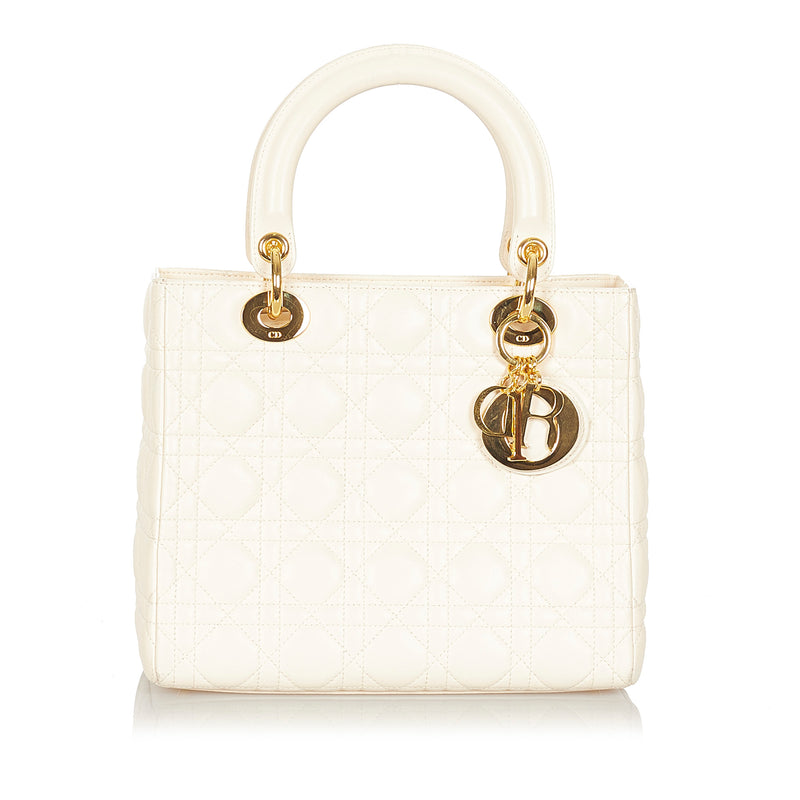 Cannage Lady Dior Leather Satchel White - Bag Religion