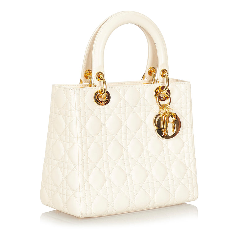Cannage Lady Dior Leather Satchel White - Bag Religion