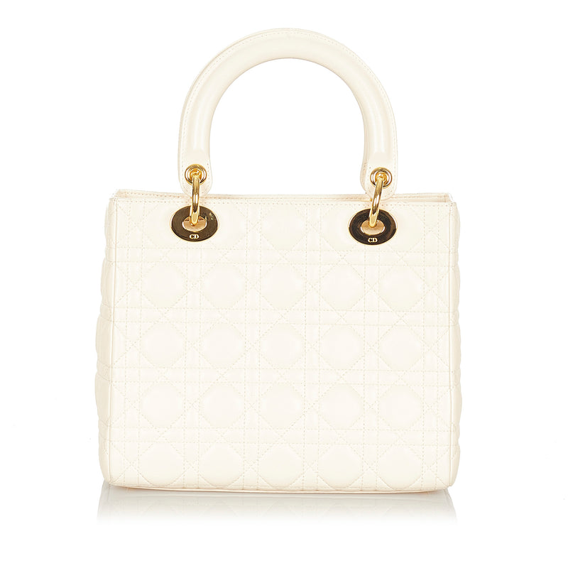 Cannage Lady Dior Leather Satchel White - Bag Religion
