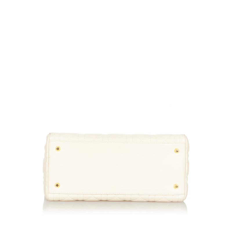 Cannage Lady Dior Leather Satchel White - Bag Religion