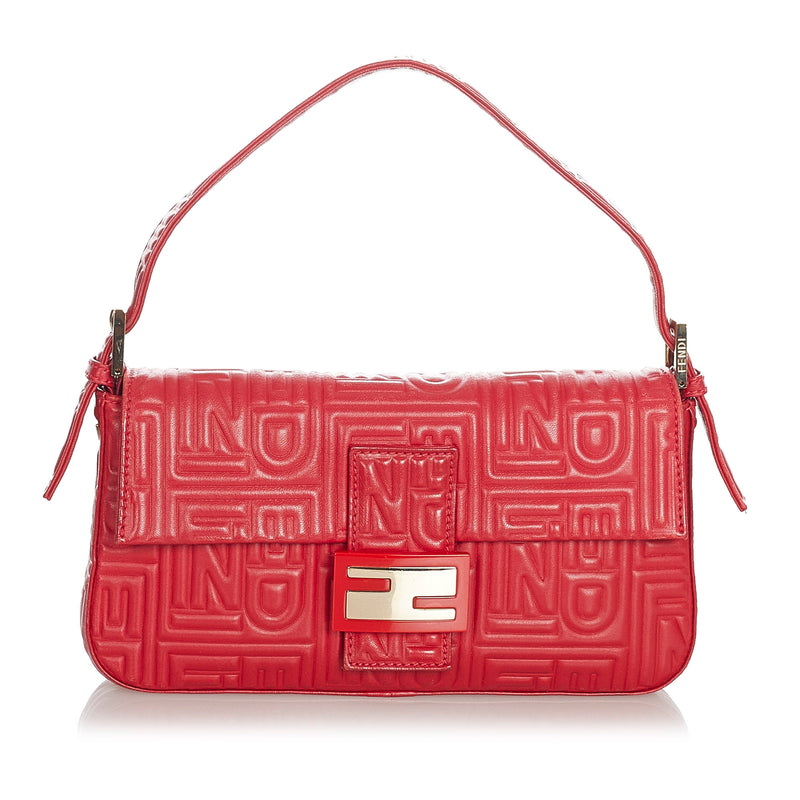 Embossed Leather Mamma Baguette Red - Bag Religion