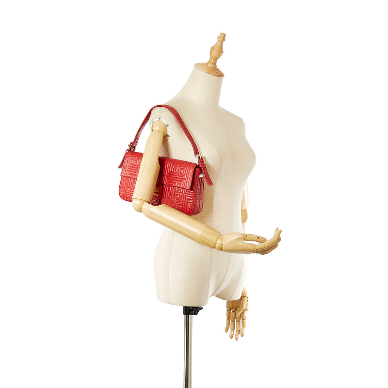 Embossed Leather Mamma Baguette Red - Bag Religion