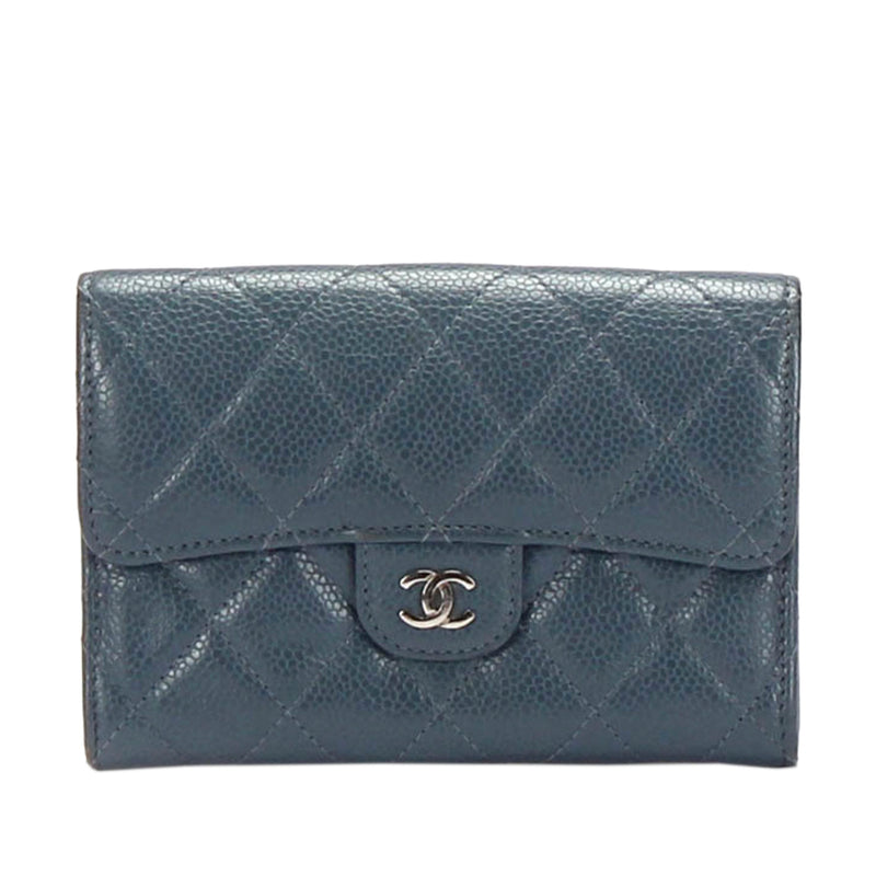 CC Timeless Caviar Leather Small Wallet Blue - Bag Religion