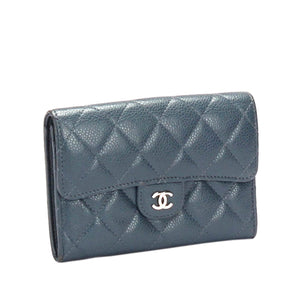 CC Timeless Caviar Leather Small Wallet Blue - Bag Religion