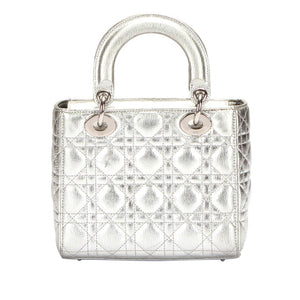 Cannage Lady Dior Metallic Leather Satchel Silver - Bag Religion