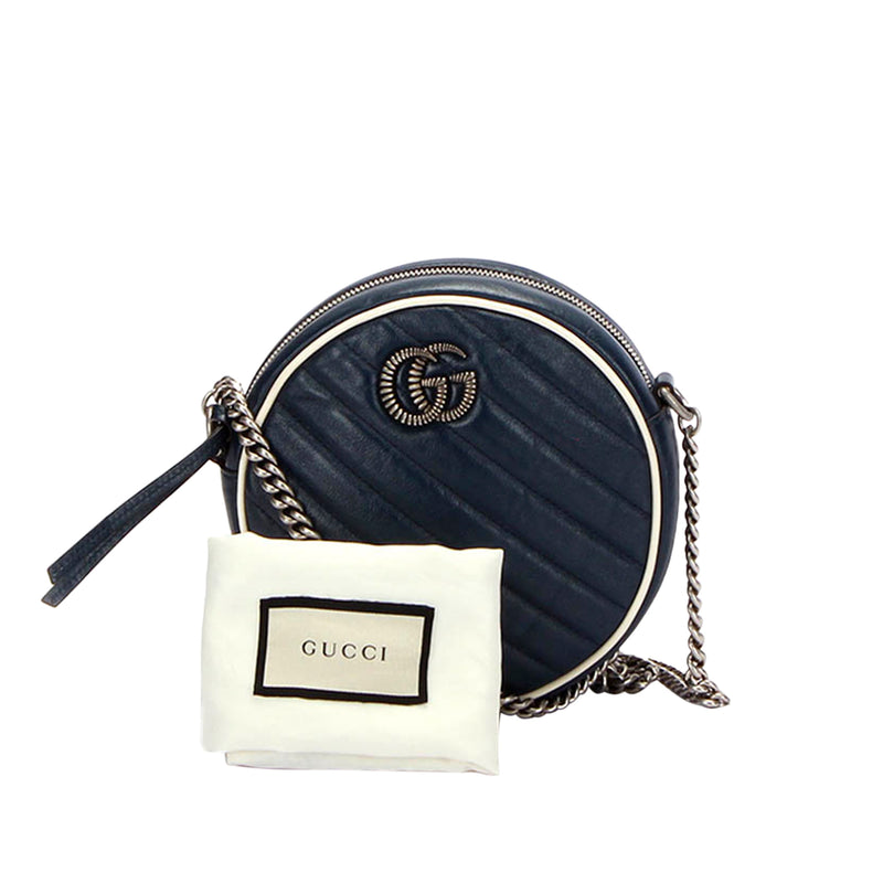 Mini GG Marmont Round Leather Crossbody Bag Blue - Bag Religion