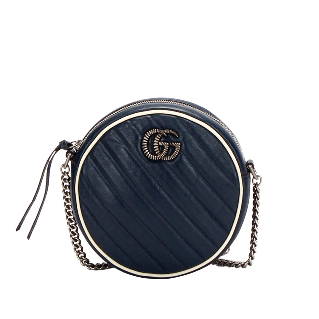 Mini GG Marmont Round Leather Crossbody Bag Blue - Bag Religion