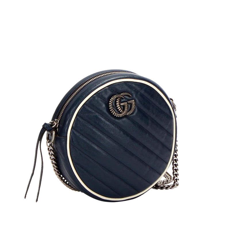 Mini GG Marmont Round Leather Crossbody Bag Blue - Bag Religion