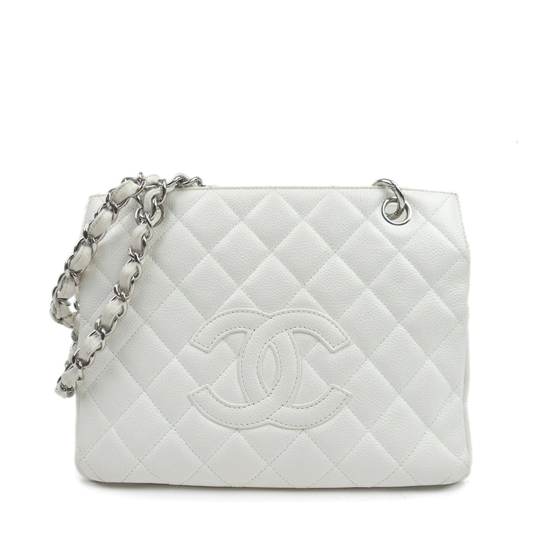 $2800 Chanel Classic CC Logo White Caviar Quilted Leather Petite Shopper  Tote PST Bag Purse SHW - Lust4Labels