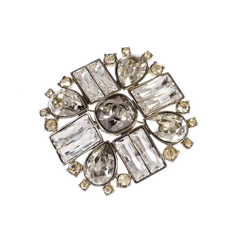 Square Crystal Brooch Silver