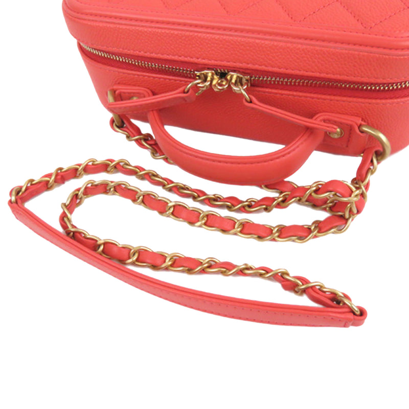 Chanel Red Quilted Caviar Medium CC Filigree Vanity Case Gold