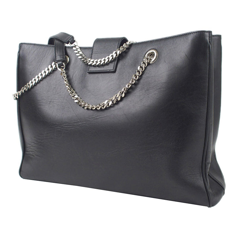 Black Cassandre Shopping Leather Tote Bag