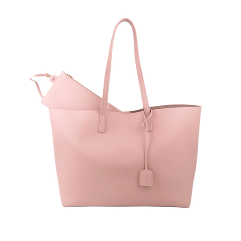 East West Leather Shopping Tote Bag Pink