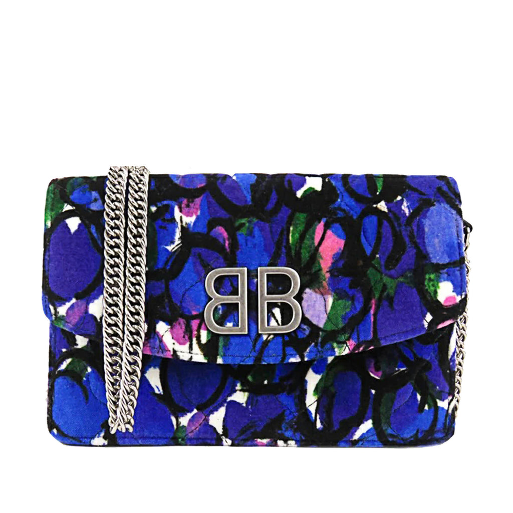 BB Printed Velvet Wallet on Chain Blue - Bag Religion