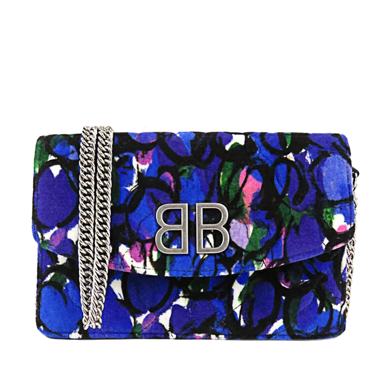 BB Printed Velvet Wallet on Chain Blue - Bag Religion