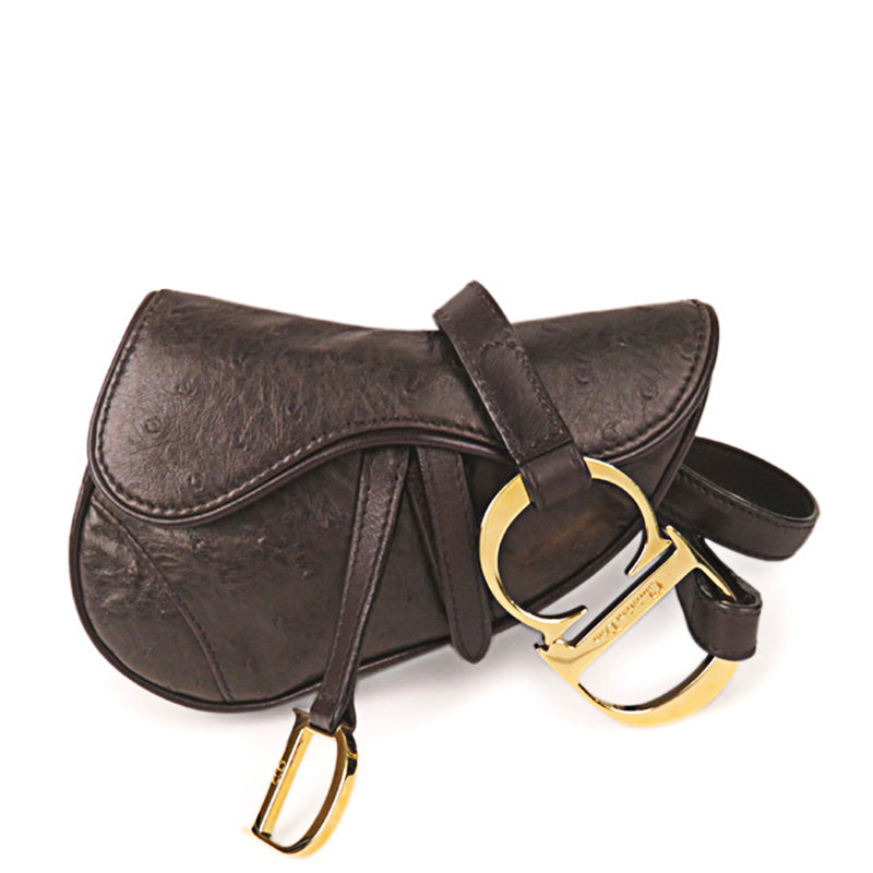 Saddle Ostrich Leather Belt Bag Brown