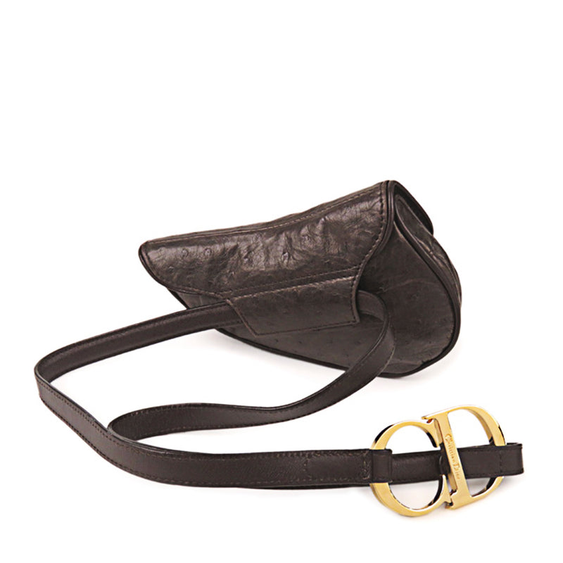 Saddle Ostrich Leather Belt Bag Brown - Bag Religion