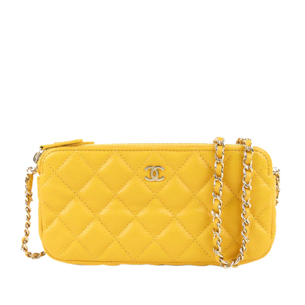 CC Caviar Leather Wallet on Chain Yellow - Bag Religion