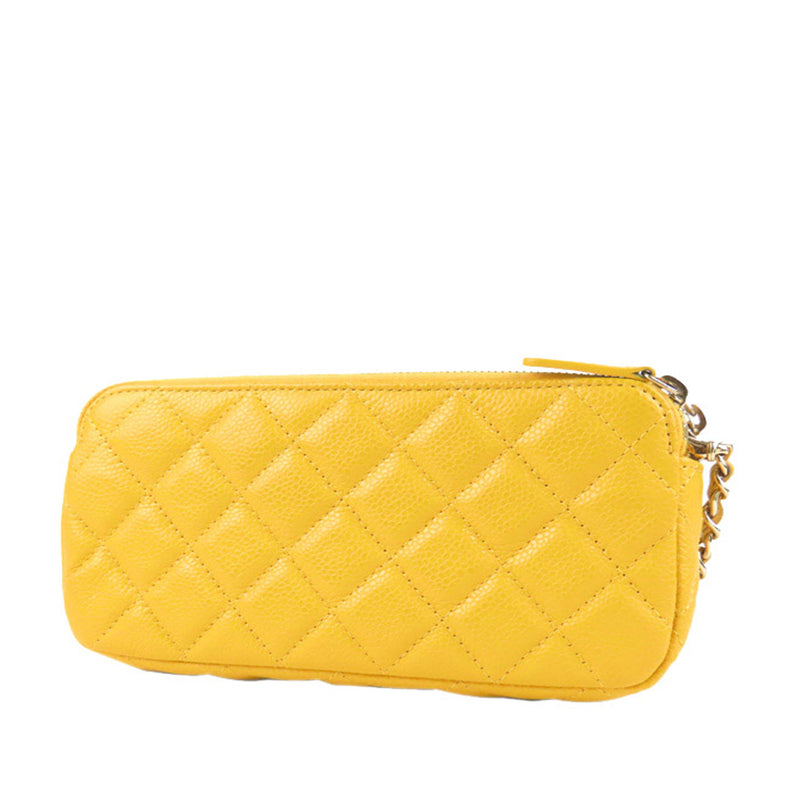CC Caviar Leather Wallet on Chain Yellow - Bag Religion