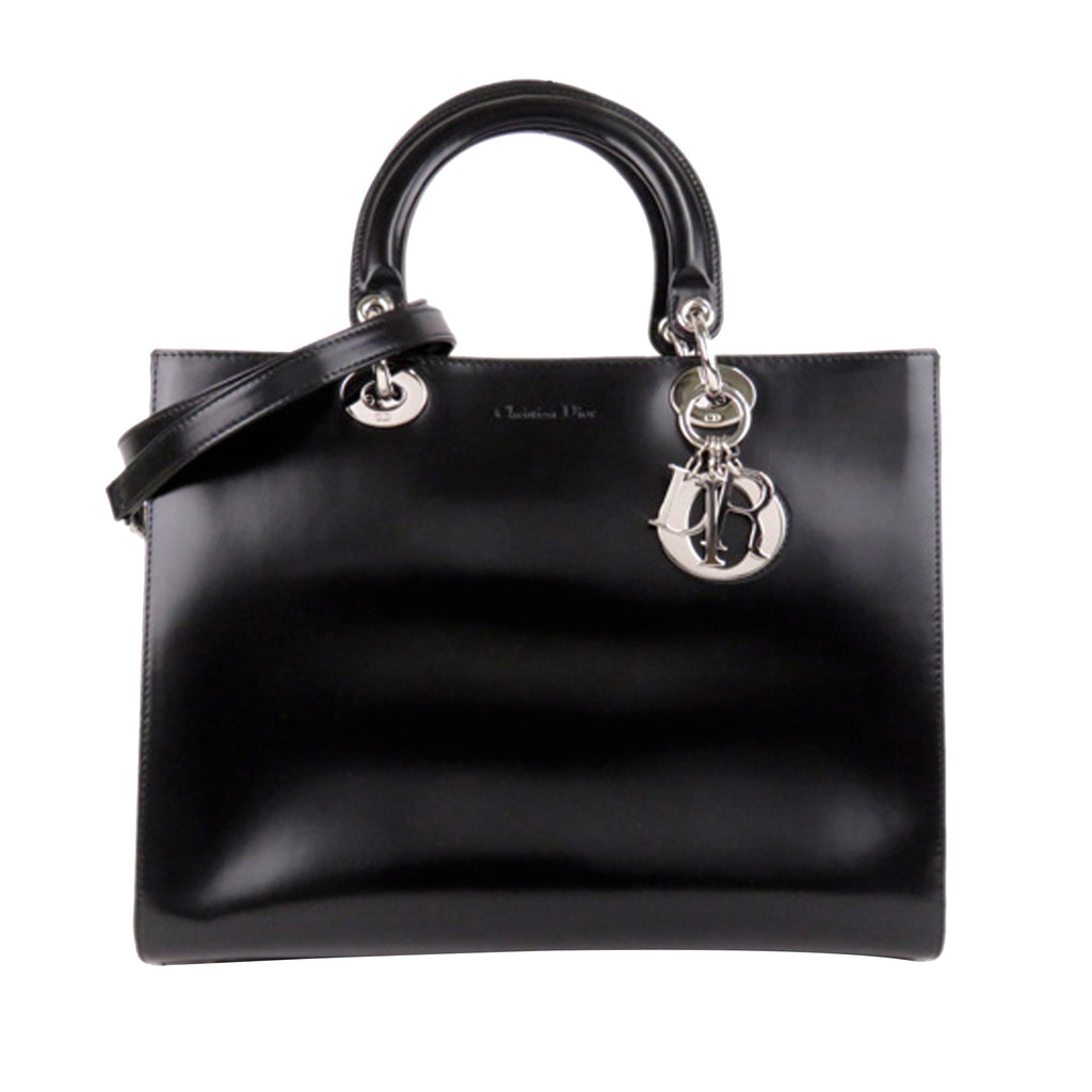 Medium Lady Dior Leather Satchel Black - Bag Religion