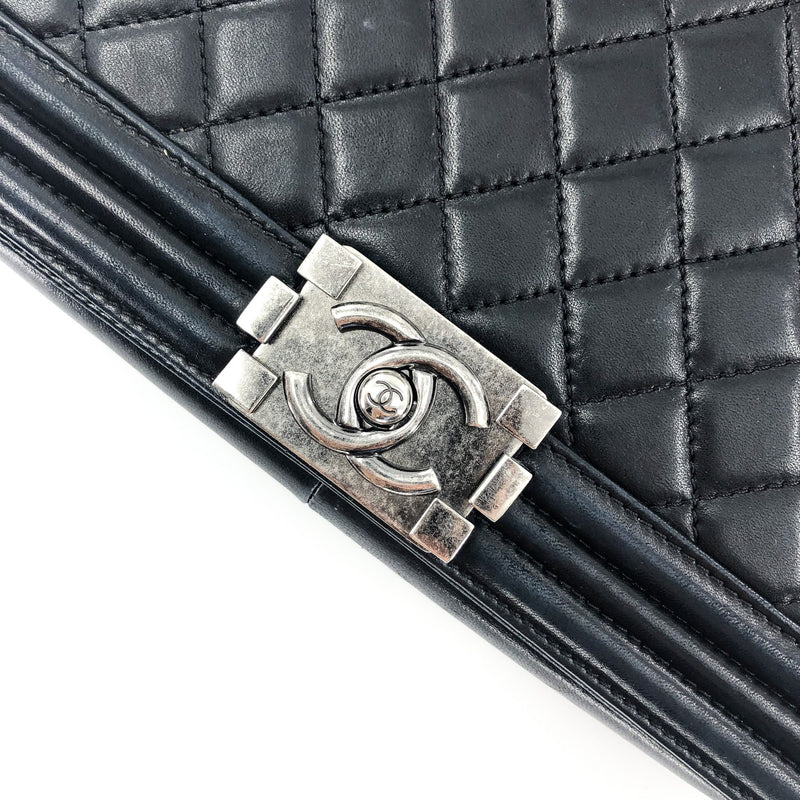 Large Black Boy Quilted Lambskin With Ruthenium Hardware