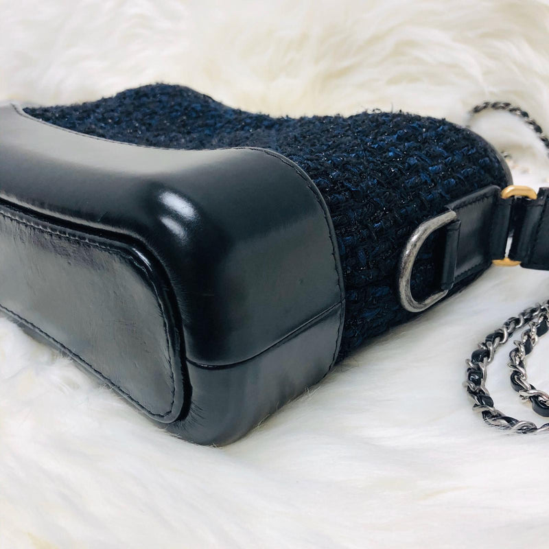 Chanel Small Tweed and Blue Leather Gabrielle